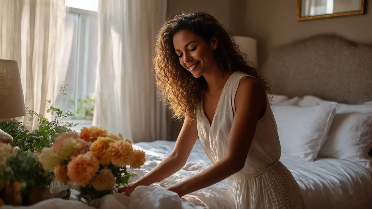 Peaceful bedroom in Garland TX symbolizing stress relief and emotional balance after Ali Maid cleaning.